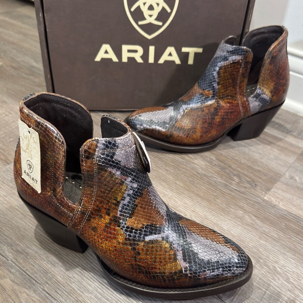 Ariat Dixon Round Toe Leather Snakeskin Bootie Boots
